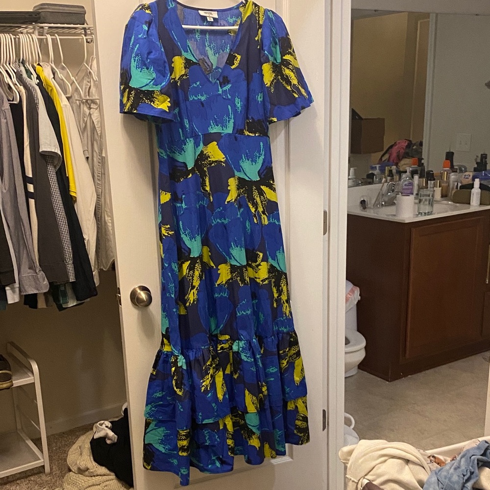 Christopher John Rogers Vibrant Blue and Yellow Maxi Dress
